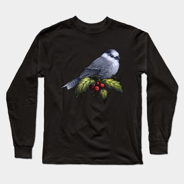 Holiday Bird Canada Gray Jay Long Sleeve T-Shirt by CassWArt